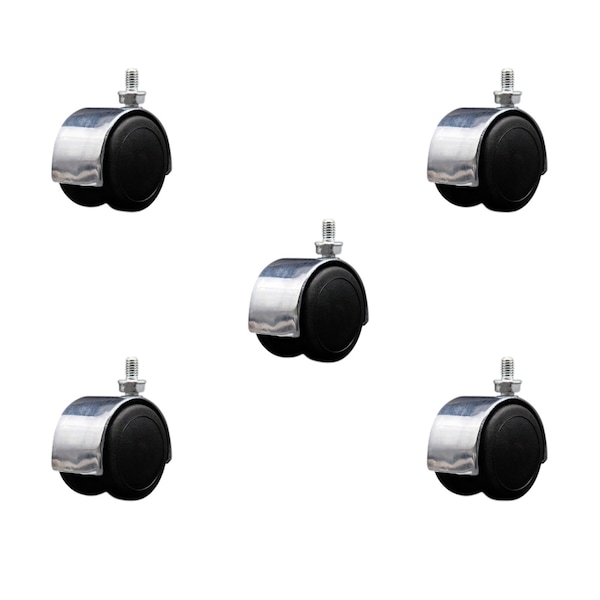 2'' Floor Safe Chrome Hooded Twin Wheel Caster 5/16 Threaded Stem, 5PK